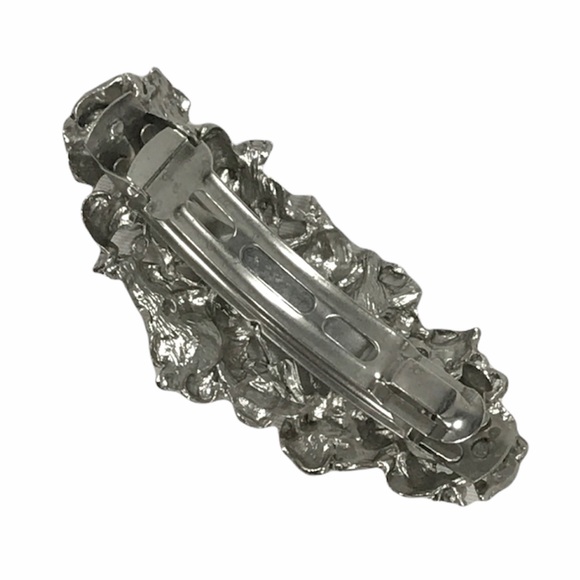 Rhinestones Flowers Hair Clip, Silver Tone and Black - Picture 2 of 5